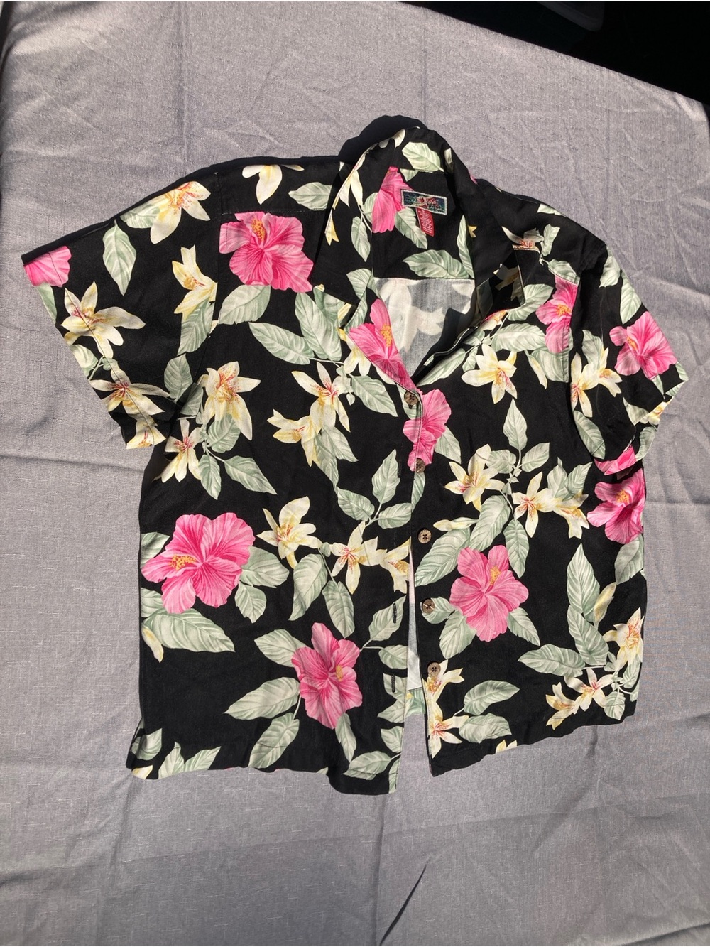 Vintage Funky Floral Short-Sleeve Hawaiian Shirt button down retro XL
